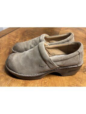 BOC Born Concept Women's 10 Peggy Taupe Burnished Suede Slip On Wedge Clog Shoes